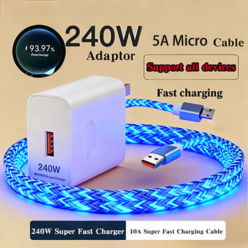 Original Fast Charger 240W Charger 65W Micro USB/Type-C Floweing สาย LED ชุดอะแดปเตอร์สําหรับ Androi