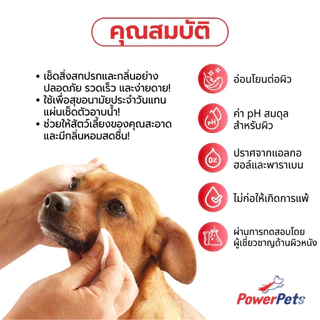 ทิชชู่เปียกสำหรับสัตว์เลี้ยง แบรนด์ PowerPets สูตรต้านเชื้อแบคทีเรีย 80 แผ่น ปราศจากแอลกอฮอล์