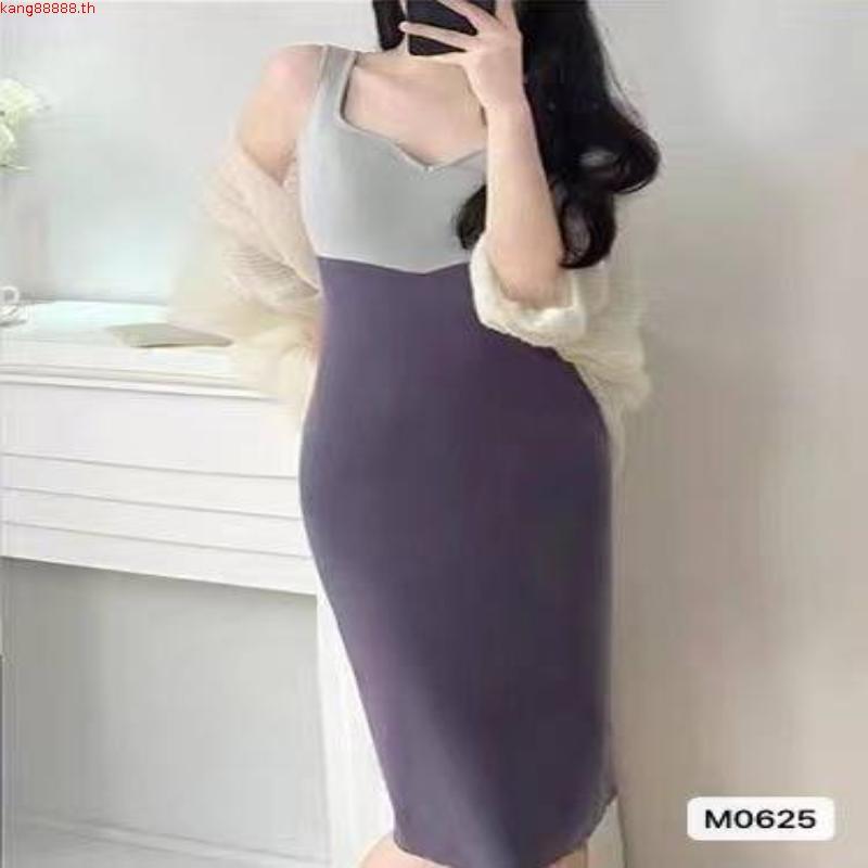 [SSNE] Heartbeat twotone dress เดรสไหมพรมคอหัวใจออกงาน ชุดเดรสแขนกุด ลําลอง เข้ารูป สไตล์เกาหลี สําห