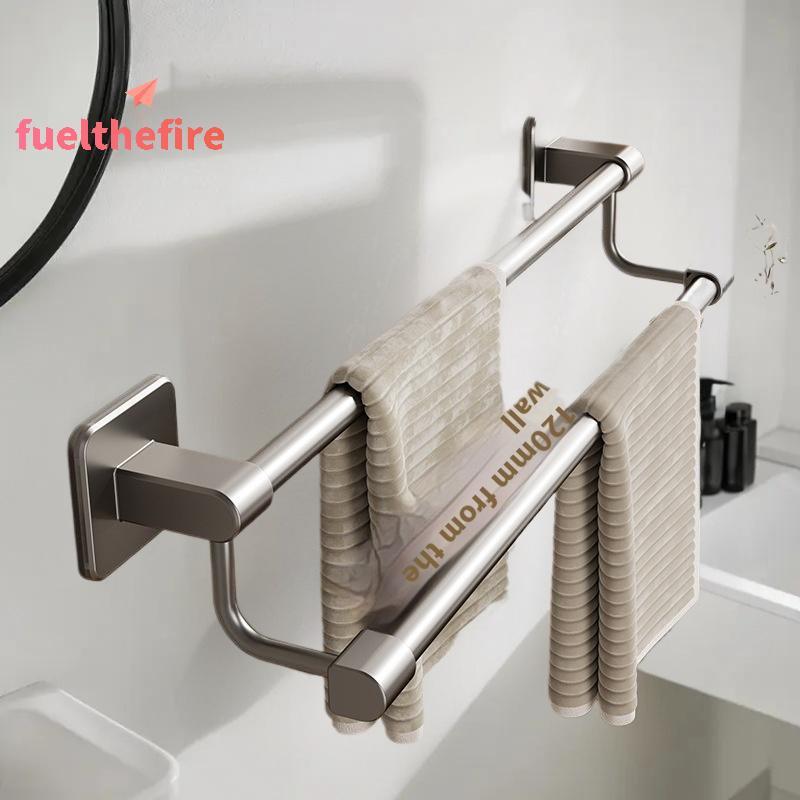 [Feel] Punch-Free Towel Holder Bar Bathroom Storage Ra Organizer ชั้นวางของติดผนังไม้แขวนเสื้อ Multi