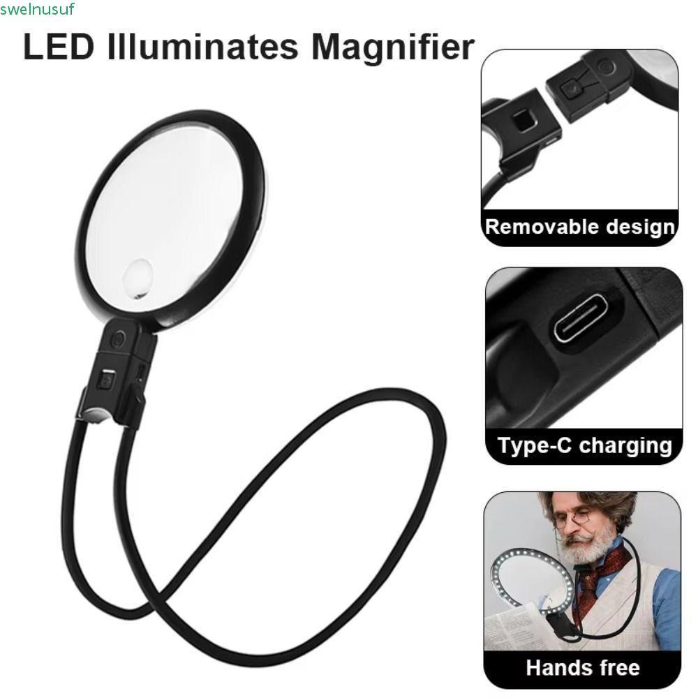 SAUTE คอสวมแว่นขยาย,ชาร์จ 36 LED อ่านแว่นขยาย,มัลติฟังก์ชั่น USB-C ปรับแสงแฮนด์ฟรีเต็มหน้าหนังสือแว่