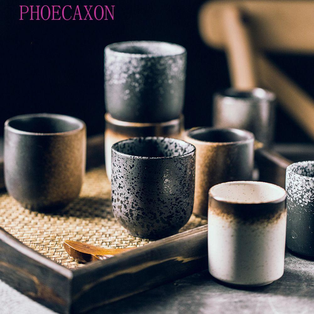 PHOECAXON ถ้วยน้ําเซรามิค Retro ไม่มีจับเครื่องปั้นดินเผาจีนแก้ววาดด้วยมือ