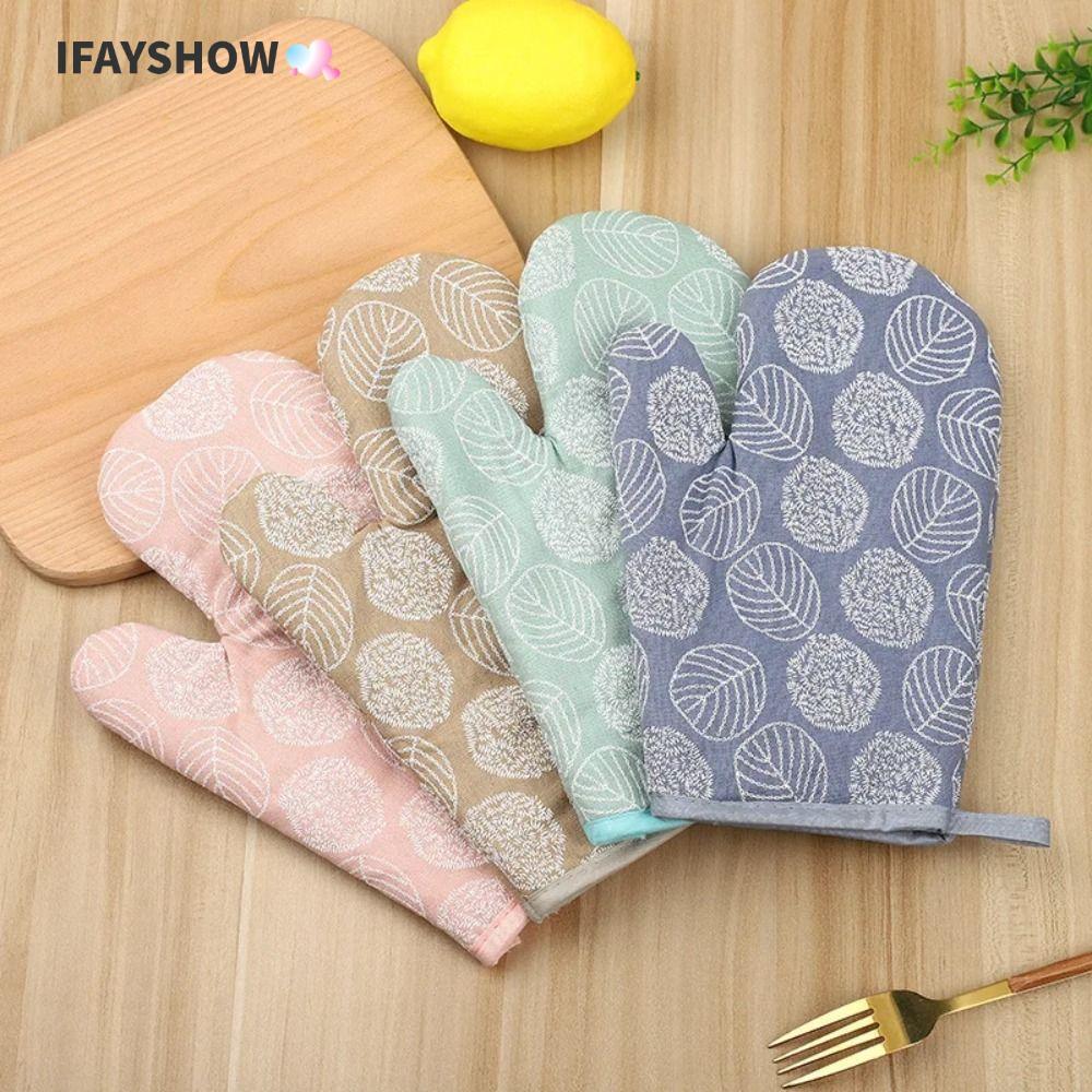 IFAYSHOW ถุงมือเตาอบ, ถุงมือไมโครเวฟแบบหนาทนความร้อน, เครื่องมือห้องครัวป้องกันการลวกแบบพกพา