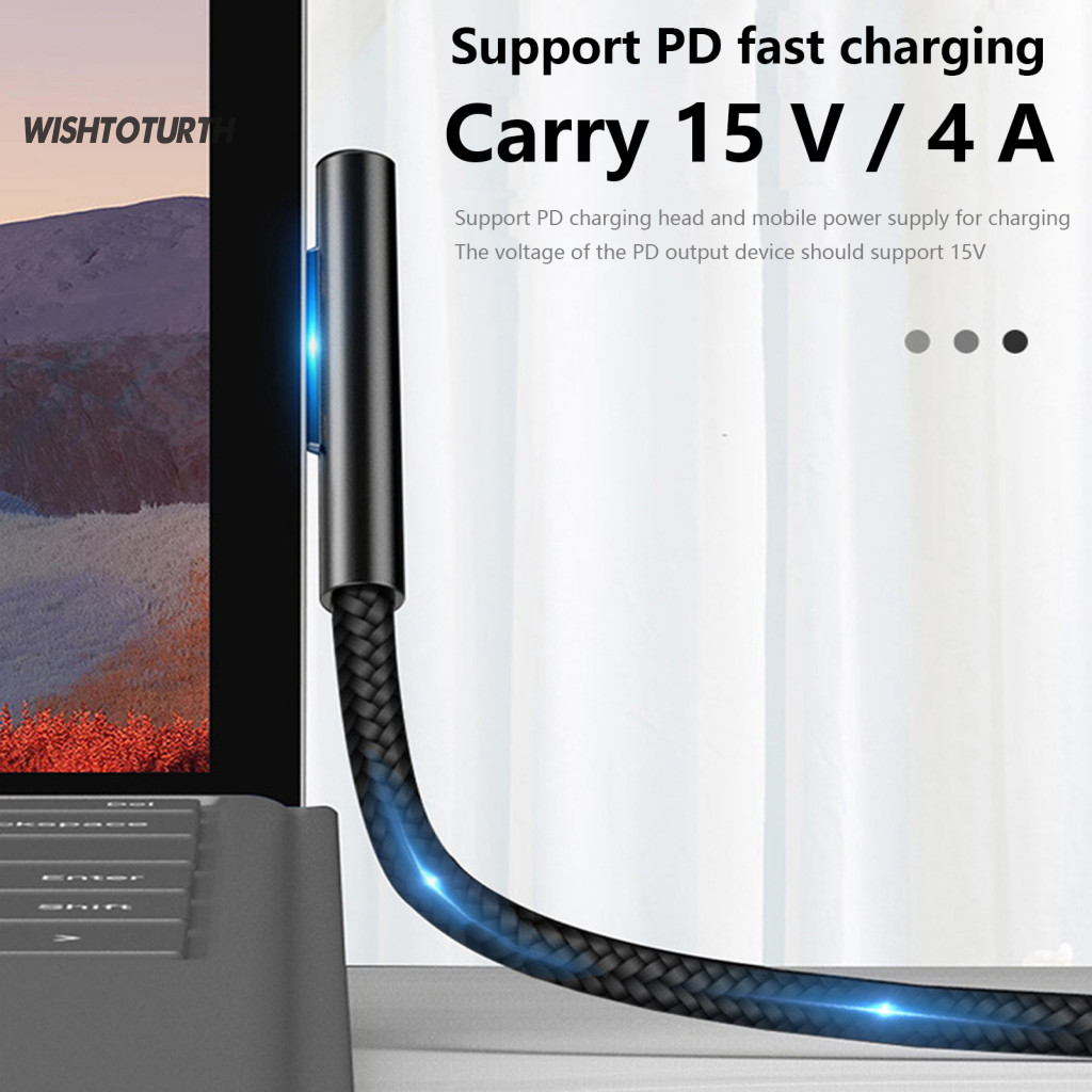 ☼WT สายชาร์จปลอดภัย Fast CHARGING 18 M 102 W 15 V 4A PD Type-C สายชาร์จสําหรับ Microsoft Surface Pro