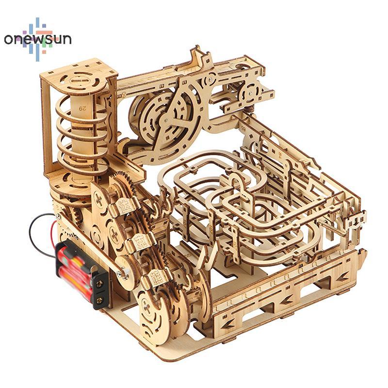 Onew 1 ชุด Marble Run Kit 3D ไม้เกลียว Plank แผนที่ปริศนาไฟฟ้า Tra อุปกรณ์ Mechanical รุ่นวิทยาศาสตร์เขาวงกตของขวัญสําหรับเด็ก sun