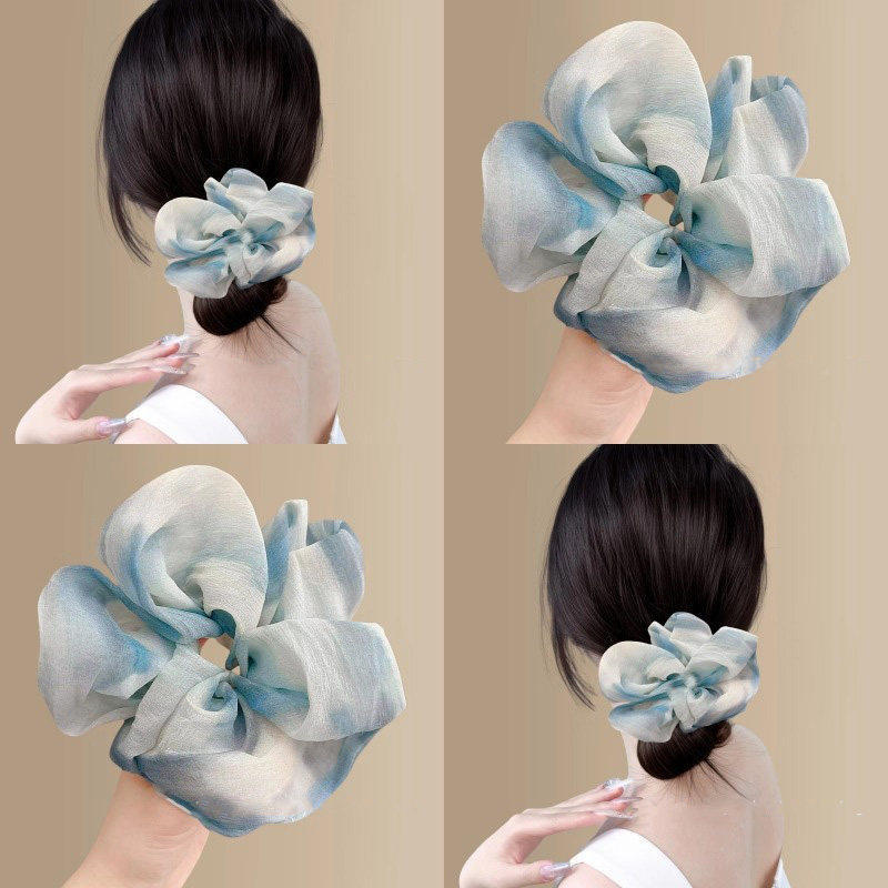 Hair Scrunchie ดิปลาส์สีน้ำ 2026 ผ้าซาตินนุ่ม Hair Scrunchie ผ้ามัดย้อม Hair Scrunchie ดิปลาส์ผมใหญ่