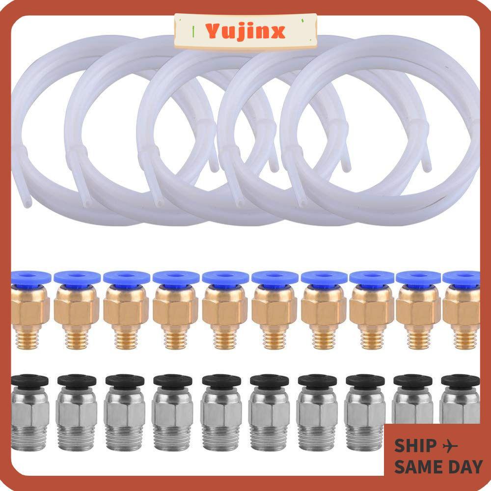 YUJINX สีขาวเชื่อมต่อท่อ, 1 เมตร 10 ชิ้น PC4-M6 ฟิตติ้ง PTFE หลอด, ชิ้นส่วนเครื่องพิมพ์ 10 ชิ้น PC4-