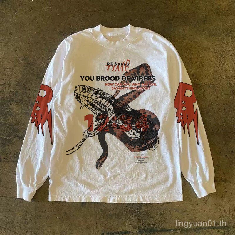 เสื้อยืดแขนยาวพิมพ์ลายรอบคอ High Street Python สไตล์ใหม่ น้ำหนักเบา 300 กรัม NVEU