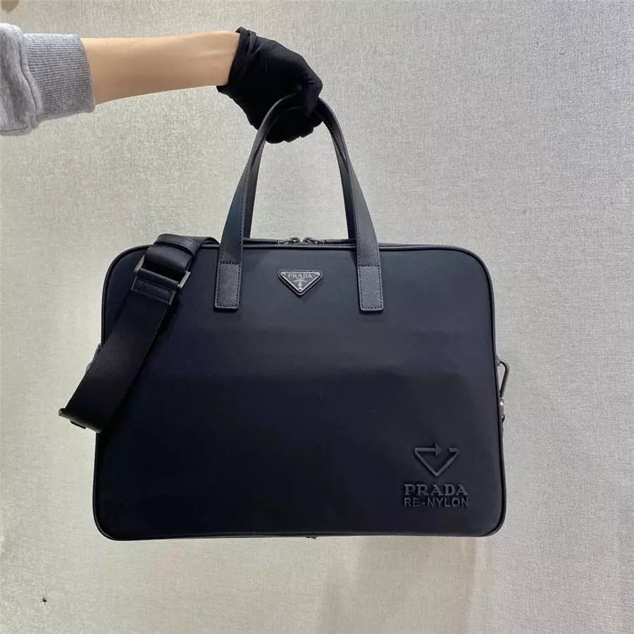 PRADA Re-Nylon Recycled Nylon and Leather Briefcase 2VE005