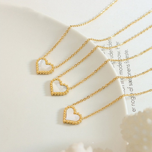 สร้อยคอจี้หัวใจชุบทองสแตนเลส 316 ลิตร ลายเปลือกหอย ดีไซน์แฟชั่นเรียบง่าย GID1000064952