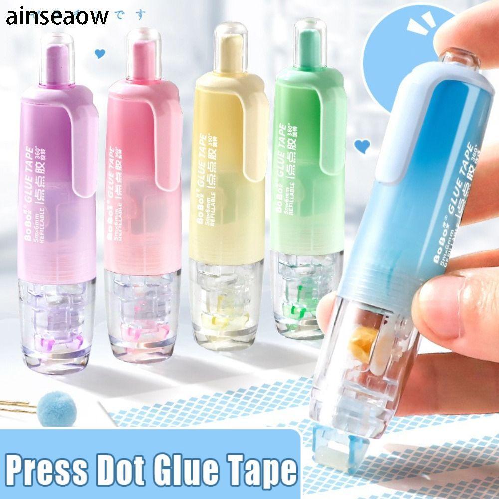 AINSEOW Dot Glue, Pen Shape Press Type Glue Tape, ทนทาน DIY Scrapbooking Rolling Glue Tape สํานักงาน