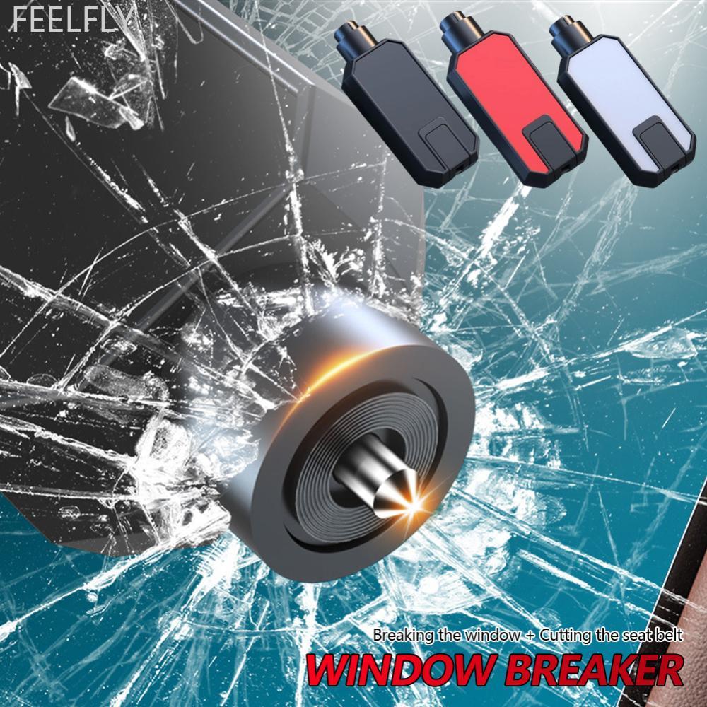FEELFLY ค้อนนิรภัยรถยนต์ฉุกเฉินเข็มขัดนิรภัยปลายเหล็กทังสเตนกระจกเบรกเกอร์หน้าต่างสําหรับเครื่องมือค