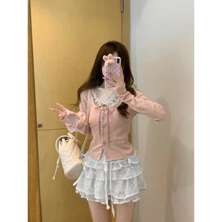 Glassy Sky😜พร้อมส่ง เสื้อแขนยาวคอกลม ผ้าร่องเล็กแต่งลูกไม้สีขาว ยืดพอดีตัว เสื้อแขนยาว เสื้อแขนยาวผู้หญิง(FY7106)
