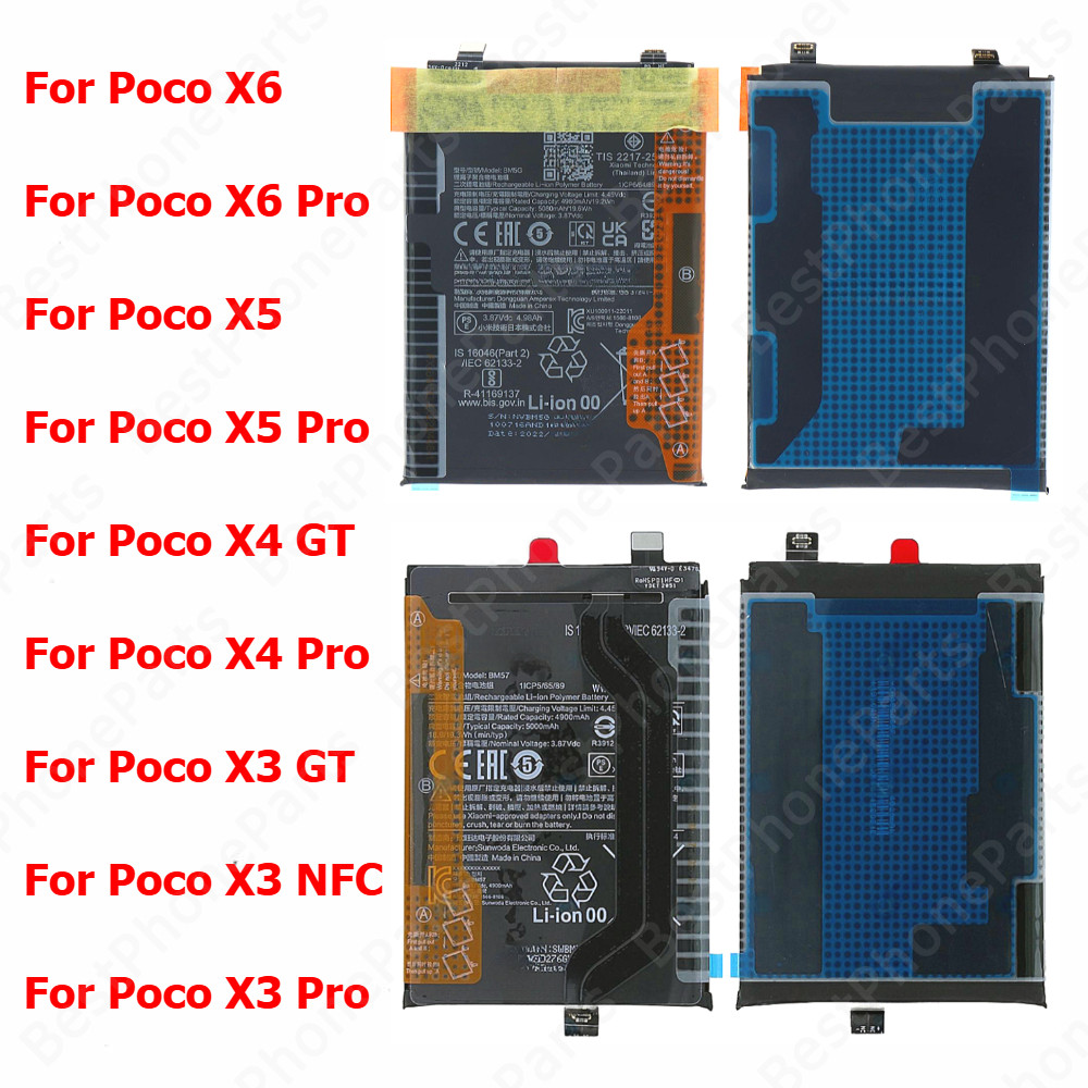 1 ชิ้นแบตเตอรี่สําหรับ Xiaomi Poco X6 X5 X4 Pro 5G X3 GT BM5T BM5V BP4K BN5J BM5G BN5E BM57 BN57 BN5