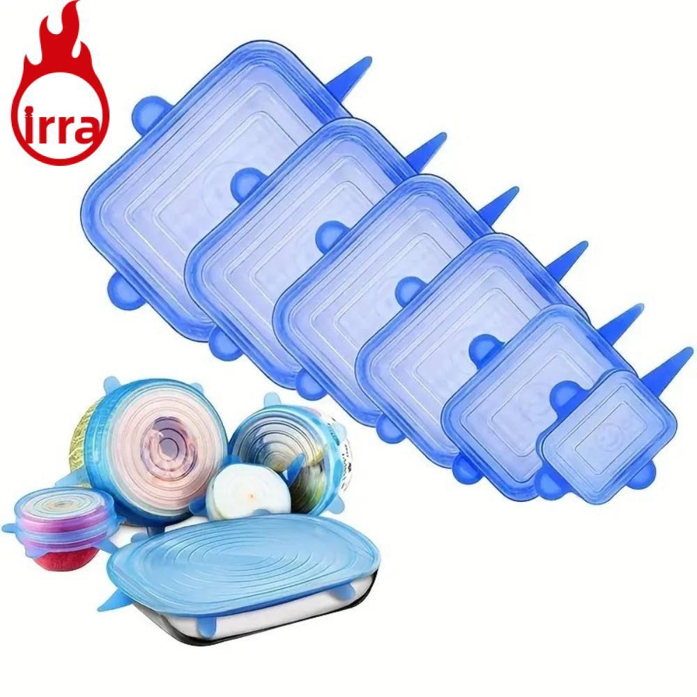 IRRA ฝาปิดซิลิโคน 6 ชิ้น, ฝาครอบเก็บสดกันลื่นแบบใช้ซ้ําได้, อุปกรณ์ครัวหมวกชามยืด