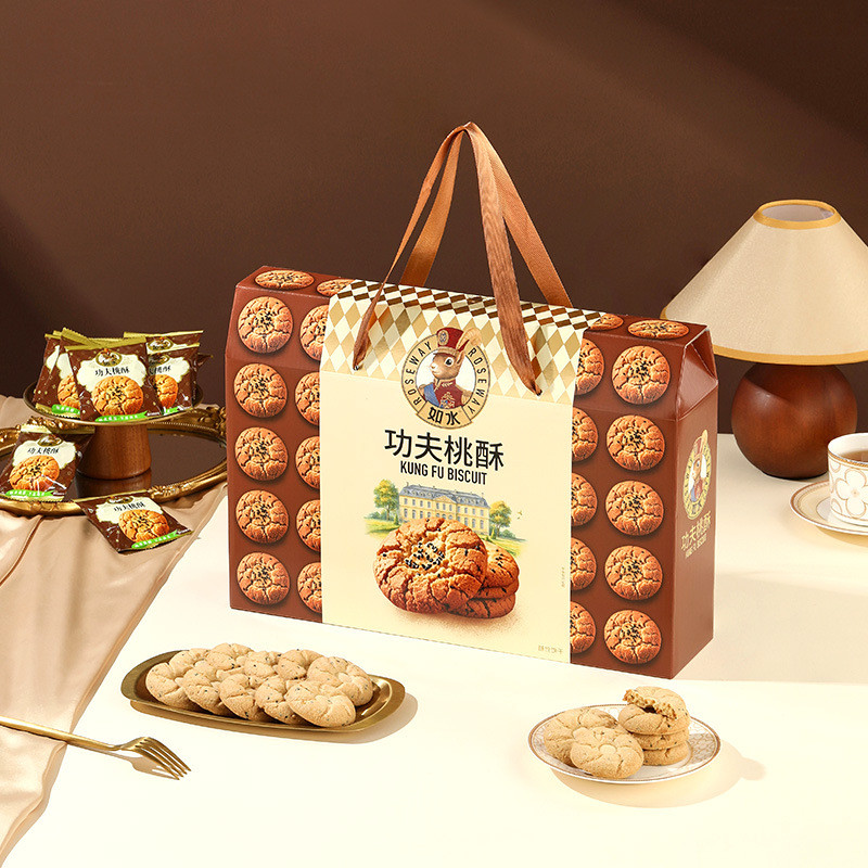 ((สิ่งที่ดีที่ต้องการ) ของขวัญสินค้าปีใหม่ Rushui Kung Fu กล่องของขวัญกรอบพีช 840g Rushui Nuts Red D