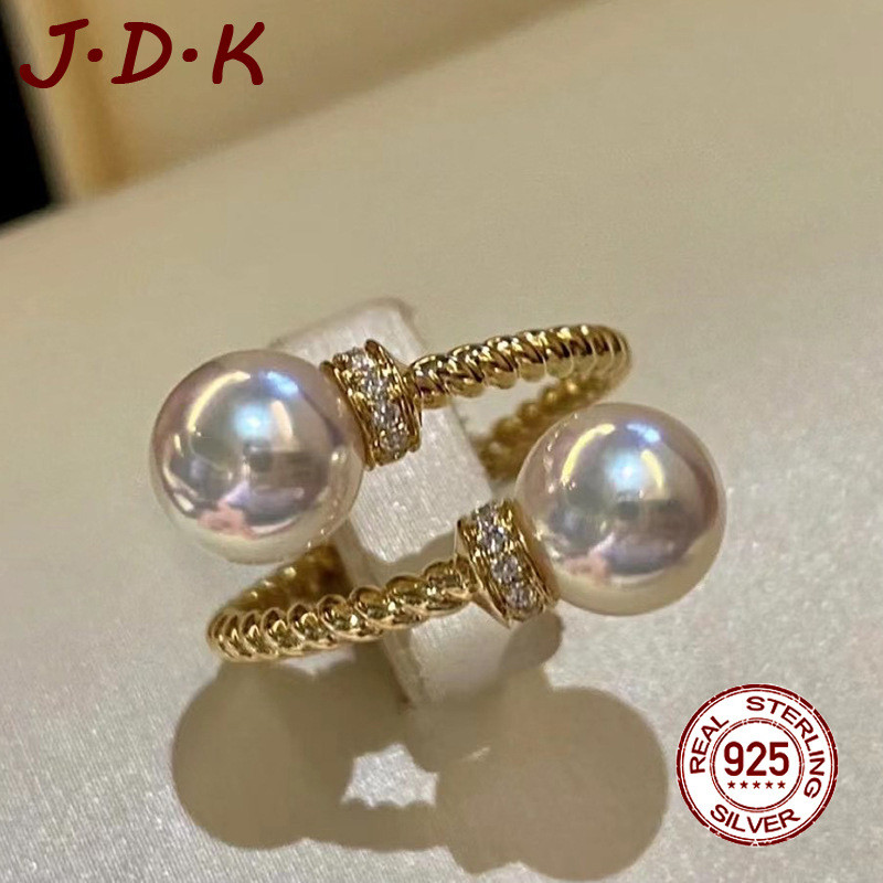 แหวนแฟชั่นแบบปรับได้ทอง JDK 18K พร้อมไข่มุก