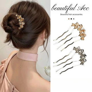 ผู้หญิง 4 ฟัน U-รูป Hairpin Rhinestone Pearl Hair เข็มกลัดแฟชั่นเกาหลีอุปกรณ์เสริมผม