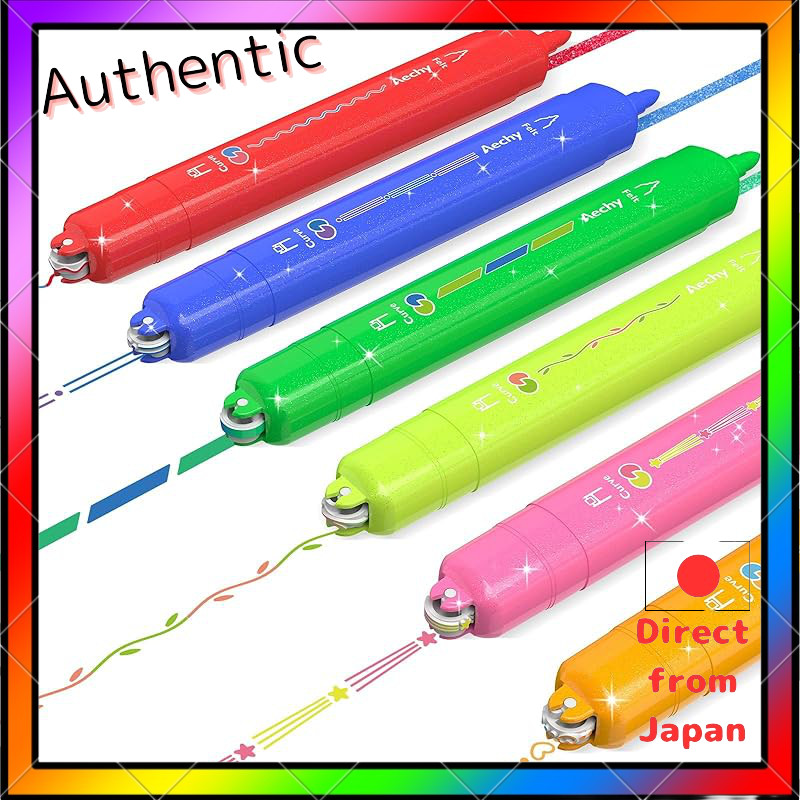 Aechy Curve Pen 2-Color Line Marker, 6 Pattern Variants, Water-Based Twin Head, Roller Stamp & Glitt