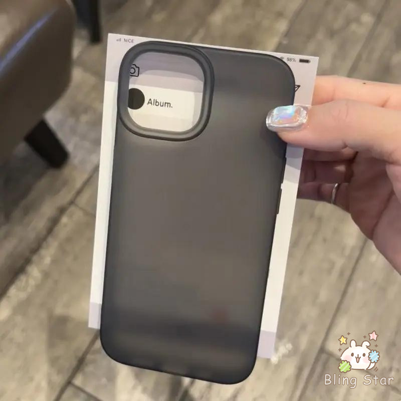 สำหรับ IPhone 17 11 15 XR 16 13 12 14 Pro Max 7 8 15 16 Plus X XS MAX SE 2020 เคสหน้าต่างใหญ่ผิวหิมะ สไตล์Ins สีดำสวย