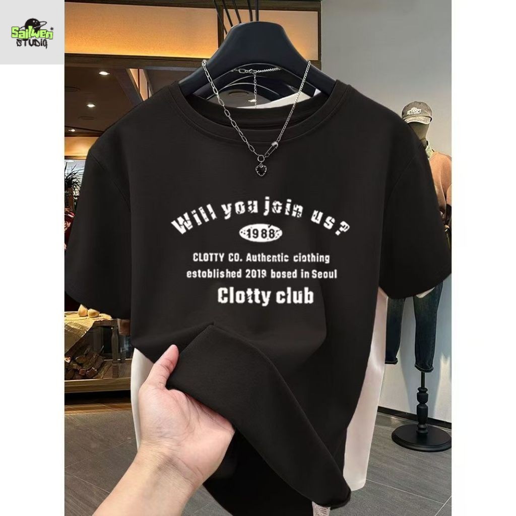 เสื้อยืดแขนสั้นพิมพ์ลายตัวอักษรแฟชั่นสำหรับผู้ชาย ไซส์ใหญ่ สไตล์ลำลอง มีหลายสีให้เลือก