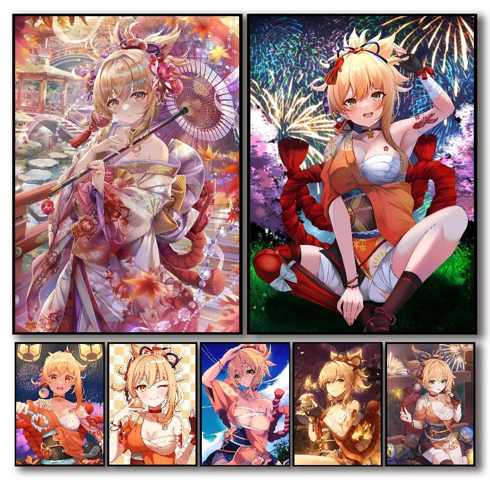 Genshin Impact Yoimiya โปสเตอร์พิมพ์สําหรับตกแต่งบ้านห้องนั่งเล่นห้องนอน Entrance Bar Cafe