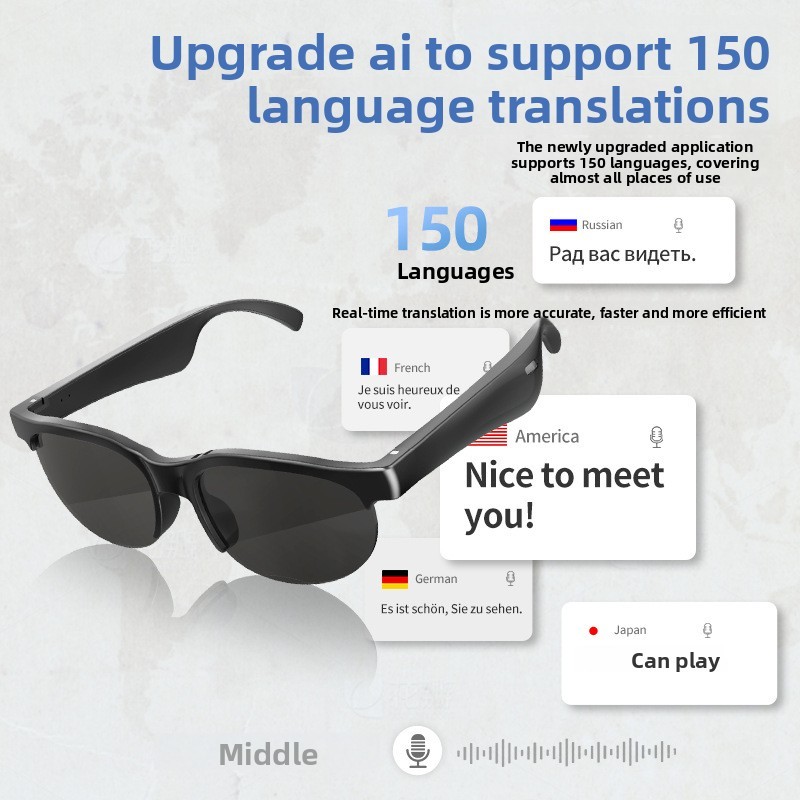 การแปล AI แว่นตาบลูทูธอัจฉริยะ XG88PRO ชุดหูฟังบลูทูธไร้สาย การแปลหลายภาษาแบบเรียลไทม์