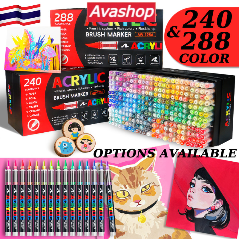 🇹🇭ส่งจากไทย🇹🇭 ปากกามาร์ค Direct liquid Acrylic Marker 120/168/240/288 สี สีสดใส พร้อมระบบควบคุมหมึกแบบ Direct-Liquid ART Soft Tip ปากกาโพรพิลีน