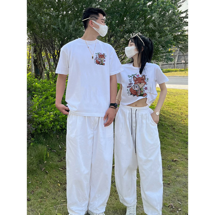 COD [240g Tight-220g ผ้าฝ้ายแท้] เสื้อยืดแขนสั้นพิมพ์ลายผ้าฝ้ายหลวม Slimmer ดู All-Match Top ins อิน