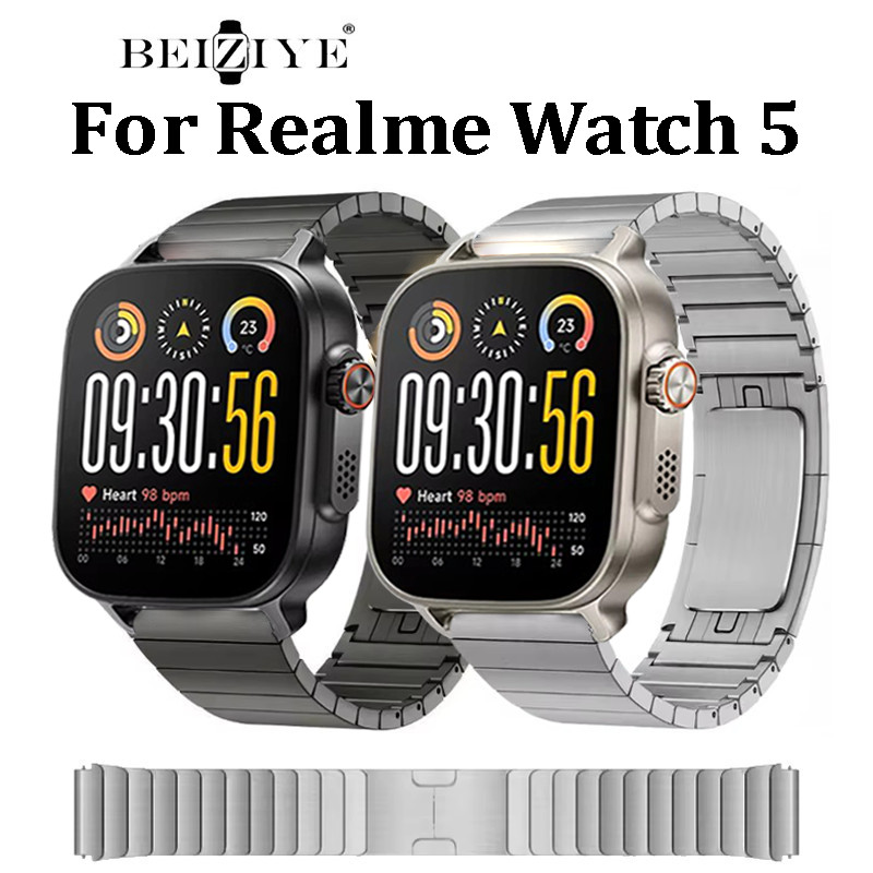 สายไทเทเนียมหรูหรา สําหรับ Realme Watch 5 Link สร้อยข้อมือ สําหรับ realme watch 5 สายนาฬิกาสมาร์ทวอท