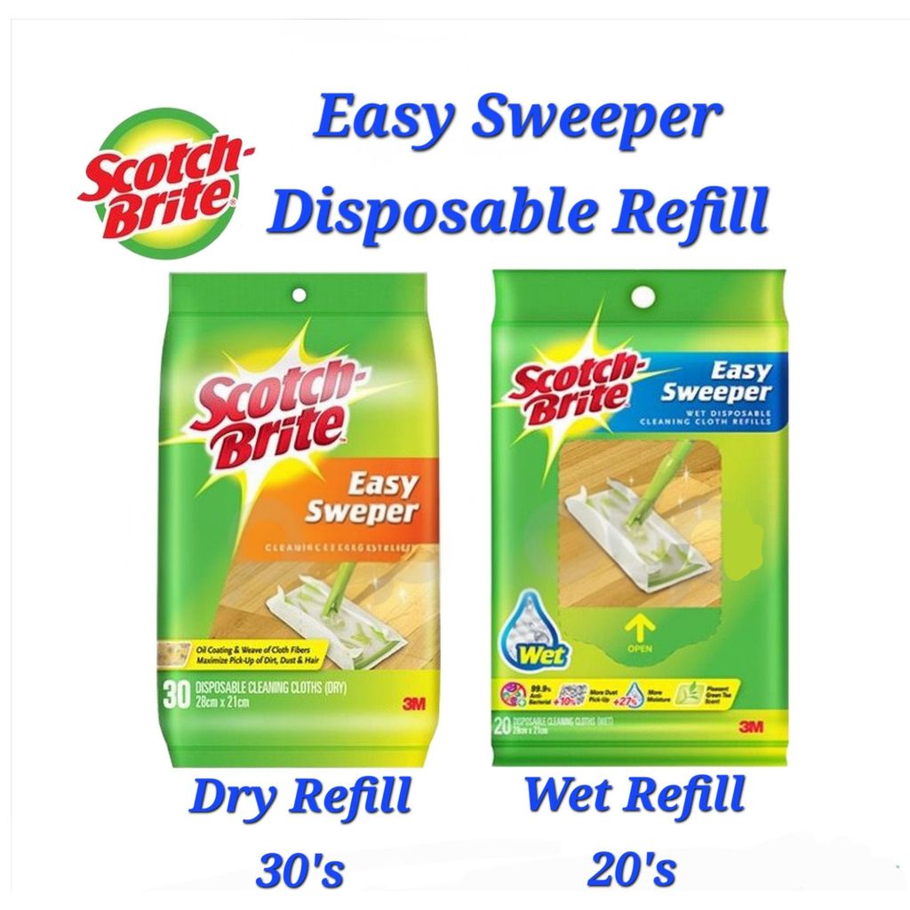 3M Scotch-Brite Easy Sweeper Dry 30s / Wet 20s ผ้าเช็ดแบบใช้แล้วทิ้งแบบเติมทําความสะอาดได้อย่างมีประ