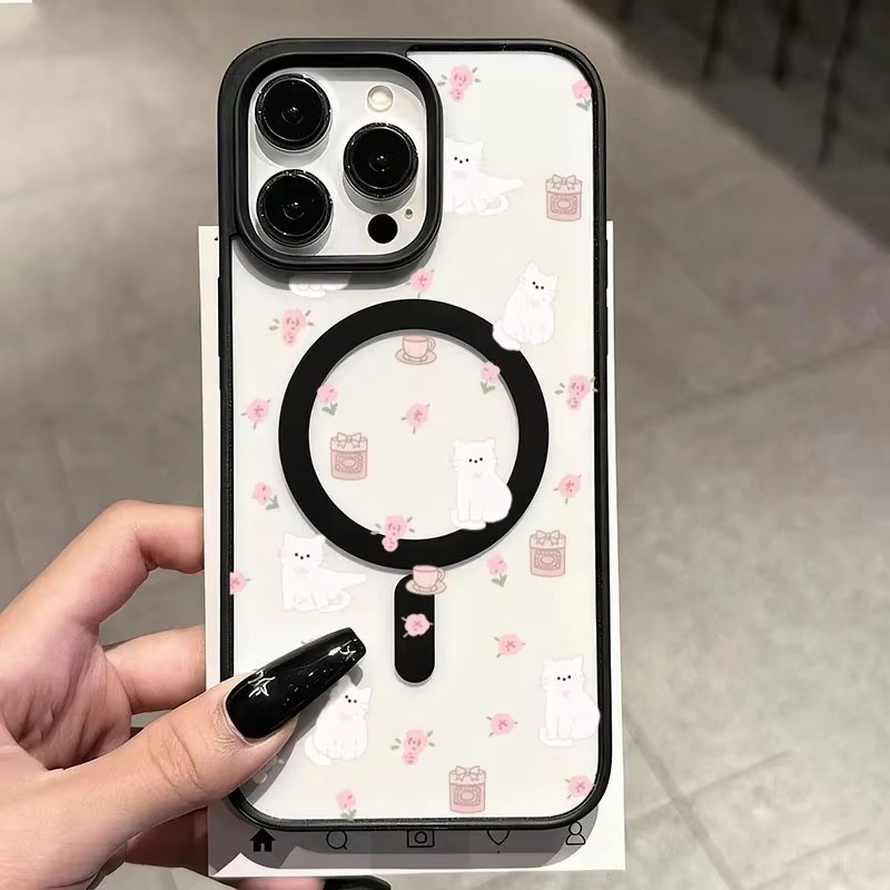 สีชมพูน่ารักการ์ตูนแมวเคสโทรศัพท์สําหรับiPhone 17 16 15 Pro Max 16e 14 13 12 11 Pro 16 Plusสําหรับแม่เหล็กชาร์จไร้สายกันกระแทก ราคา ถูกที่สุด ดีลบีเคเค แกลเลอรีภาพที่ 5