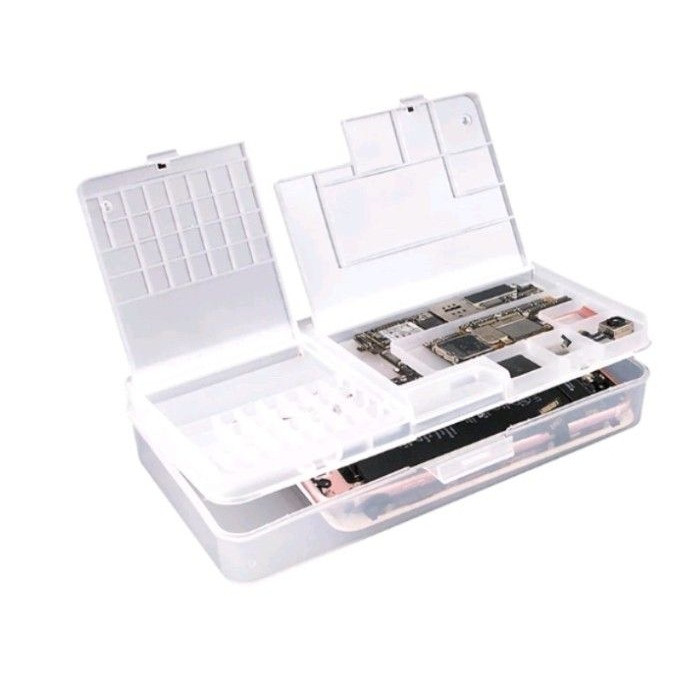 กล่องเก็บอุปกรณ์โทรศัพท์ 2ชั้น สำหรับช่างทำโทรศัพท์ กล่องเก็บของพลาสติกอเนกประสงค์