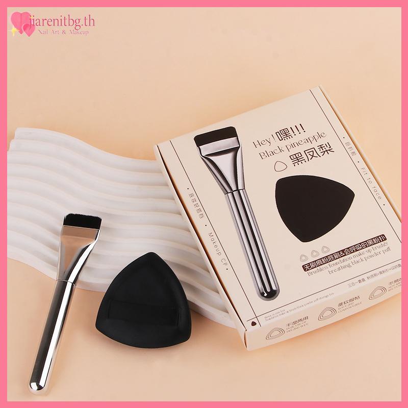 RENBG 3-In-1 Flat- Foundation แปรงและ Bla แต่งหน้าพัฟฟองน้ํา Ultra-Thin Traceless คอนซีลเลอร์ Applic