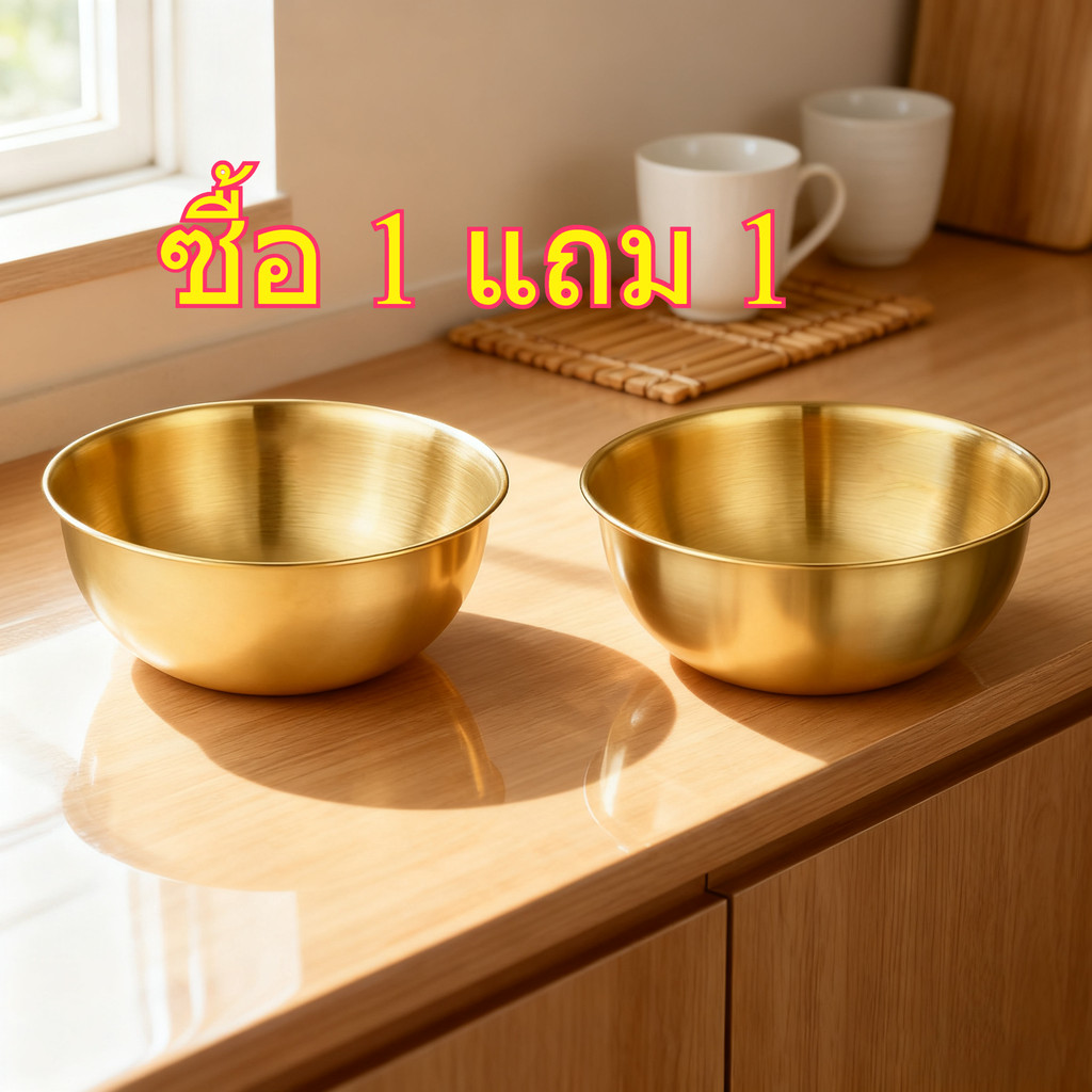 ซื้อ 1 แถม 1 ชามสลัดบาง,ชามสลัดชามเสริฟ์,สแตนเลสแท้,สีเงิน,สีทอง 1000ml/1200ml/2000ml/3000ml