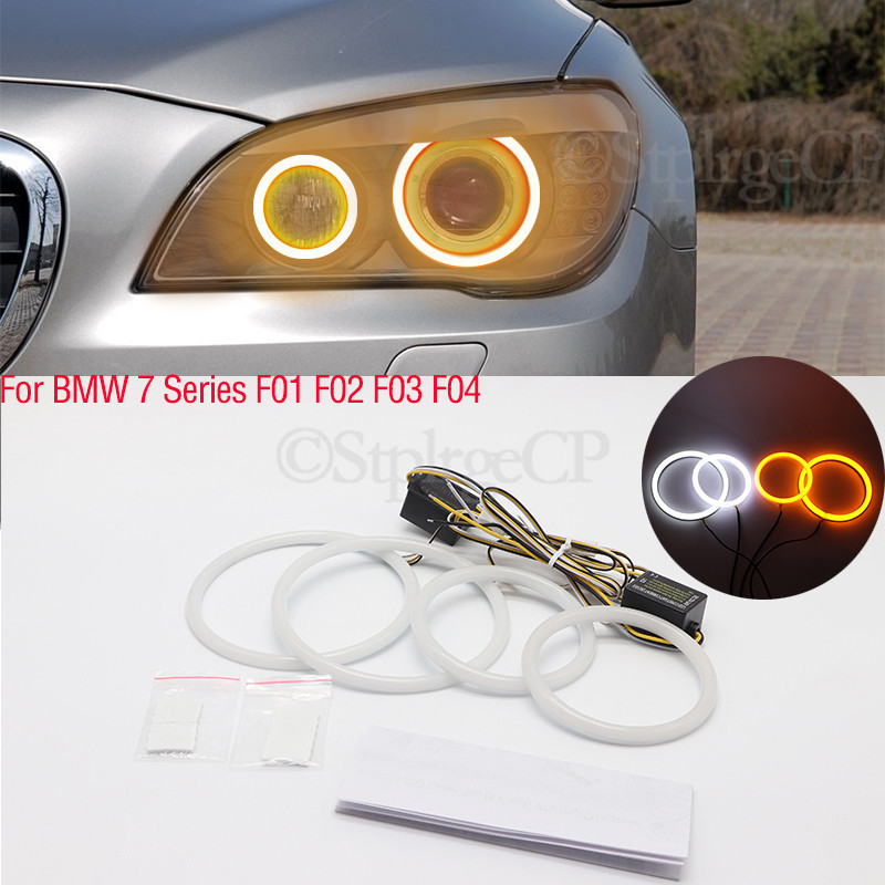 SMD ผ้าฝ้าย LED angel eyes สีขาวและสีเหลือง DRL ชุดสําหรับ BMW 7 Series F01 F02 F03 F04 730d 740d 74