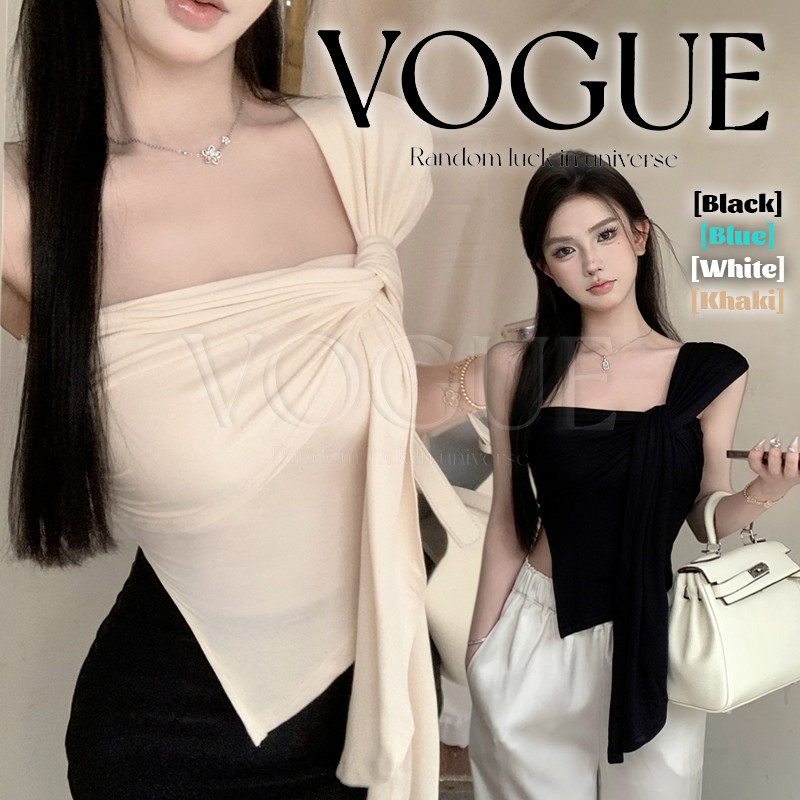 Vogue พร้อมส่ง เสื้อครอป ปาดไหล่แขนกุด สวยหรูดูแพง ใส่ได้หลายแบบ มีฟองน้ำ (FY6149)