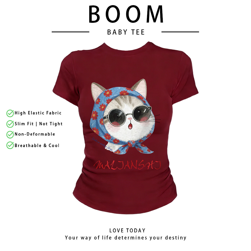 COD（จัดส่งภายใน 24 ชั่วโมง）เสื้อสาวอวบ เสื้อครอปท็อป แขนสั้น babytee สไตล์เกาหลี y2k T-shirt | แมวน่ารัก รูปที่ 4