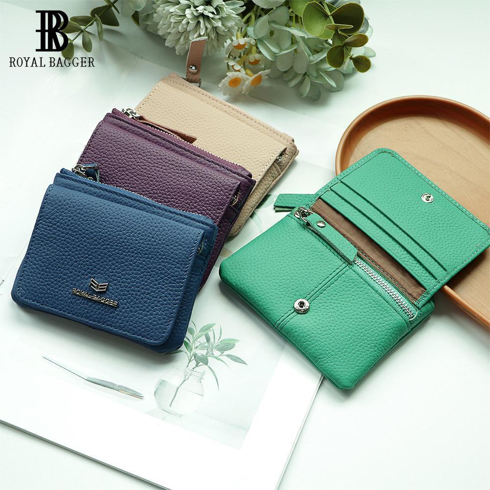 Royal Bagger กระเป๋าสตางค์หนังแท้ขนาดเล็กสำหรับผู้หญิง ป้องกันRFIDกระเป๋าเหรียญซิปเรียบง่ายใช้งานได้ในชีวิตประจำวัน 3200