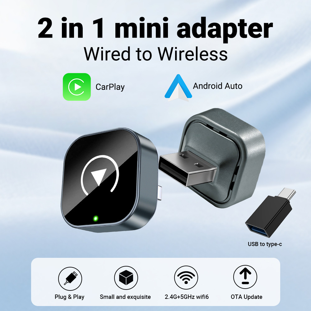 อะแดปเตอร์ CarPlay ไร้สาย 2026 ใหม่: อะแดปเตอร์ไร้สาย WiFi 5G, ปลั๊กแอนด์เพลย์อัจฉริยะ Android Auto 2-in-1 เข้ากันได้กับรุ่นรถ 99%