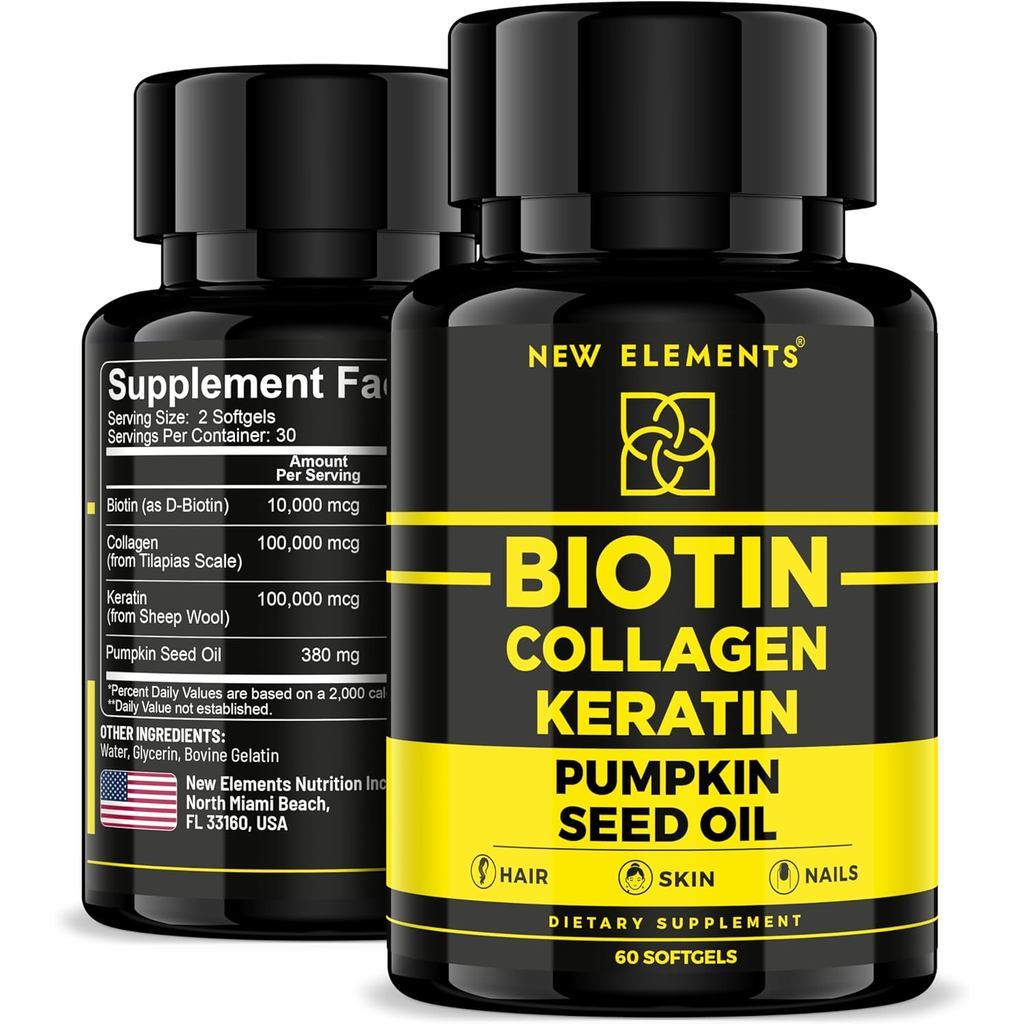 Biotin peoplement 10000mcg พร้อมคอลลาเจนเปปไทด์ น้ํามันเมล็ดเคราตินและฟักทองสําหรับผิวผมและเล็บ |  P