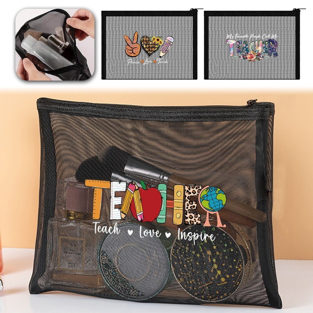 Happy Teachers Day Traveling Pouch Cosmetic Multipurpose Transparent Mesh Polyester Pouch Travel Mak