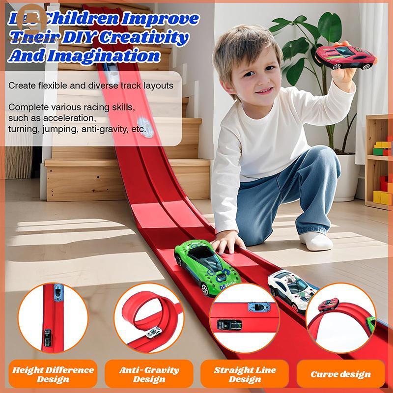 ABOVE 13 Ft และ 16 Ft ยืดหยุ่น Race Tra สําหรับเด็ก, Race Car Ramp Tra พร้อมถ้วยดูดและ 4 รถแข่งขนาดเล็ก TH
