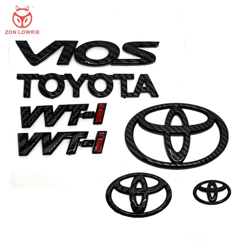 Toyota คาร์บอนไฟเบอร์ สีดํา Vios Gen2 ncp93 ncp150 gen3 โลโก้พวงมาลัยกระจังหน้า โลโก้ท้ายรถ โลโก้หน้
