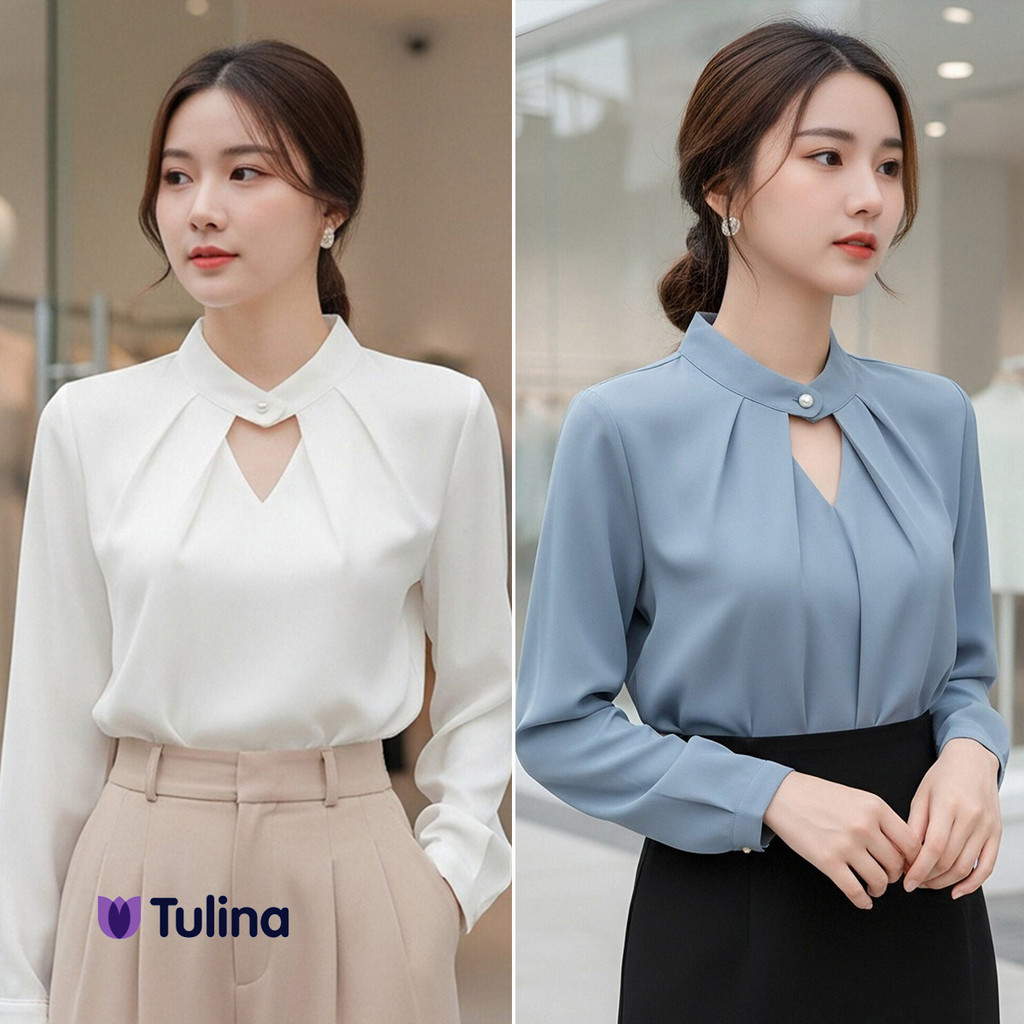 เสื้อเบลาส์ผู้หญิง  ดีไซน์เก๋ สไตล์ฝรั่งเศส