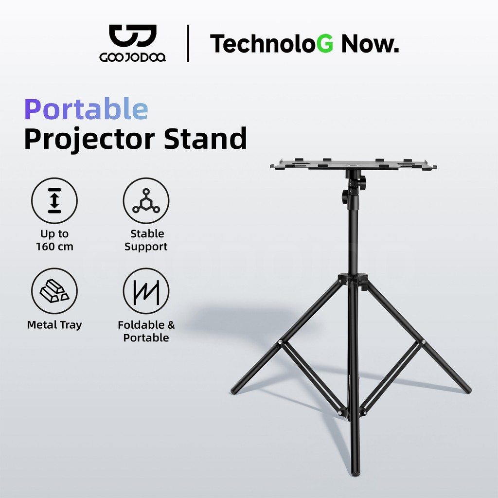 GOOJODOQ Portable Projector Stand Adjustable Height Up to 160cm Large Metal Tray Simple and Quick Installation