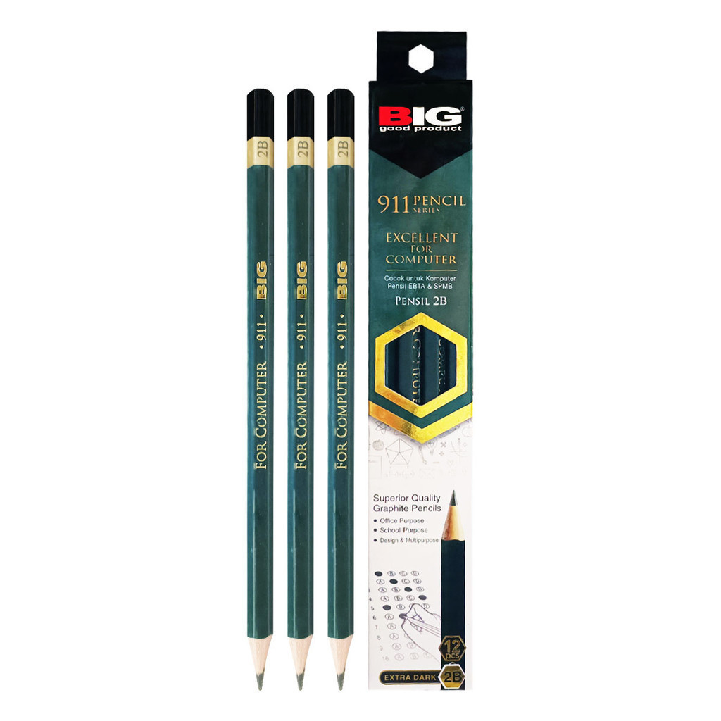 ดินสอไม้ 2B สําหรับการสอบ BIG 2B ยอดเยี่ยม 911 Original | ดินสอไม้คุณภาพ EXTRA DARK SERIES