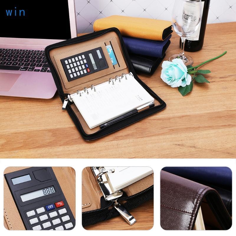 Win PU Leather Cover A6 Notebook Loose-Leaf Business Notepad พร้อมเครื่องคิดเลข