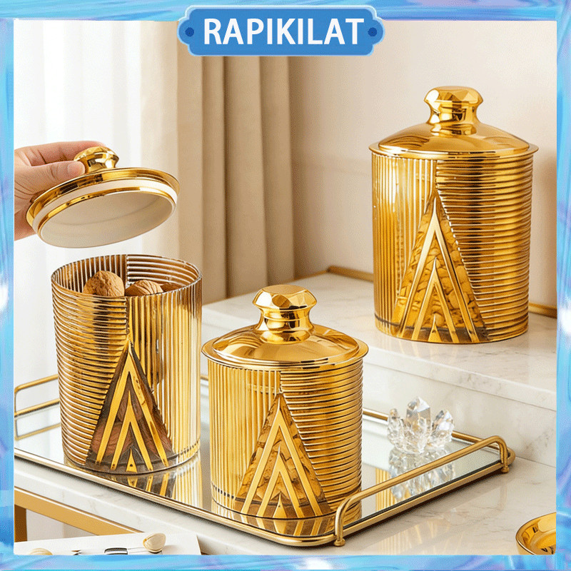 3 ชิ้น Eid Jars Airtight Jars Luxury Jars Gold Dots ความงาม Jars อะคริลิคเค้ก Jars Eid Jars