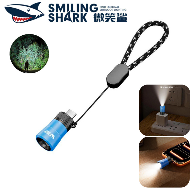 SMILING SHARK ไฟฉายพกพา Type-C ขนาดเล็ก กันน้ำ สองโหมดซูม เค้มปิงและใช้ในกลางแจ้ง พร้อมโหมดฉุกเฉิน TIP183